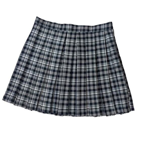 Cali 1851 Los Angeles black white plaid side zip school girl pleated skirt SZ M - Picture 2 of 6